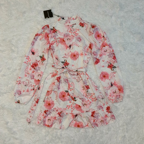 NEW Parisian Pink Floral Cherry Blossom Mini Dress - Picture 2 of 11
